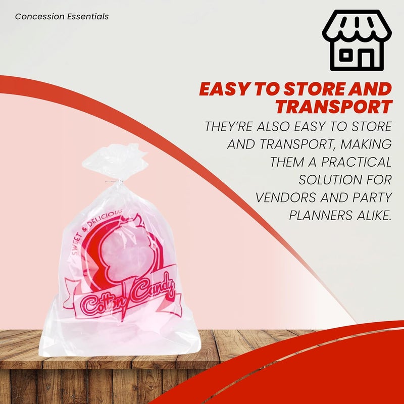 Concession Essentials Cotton Candy Bags-300CT Cotton Candy Bags with Twist Ties, 0.5" Height, 18" Width, 12" Length (Pack of 300) - Image 3